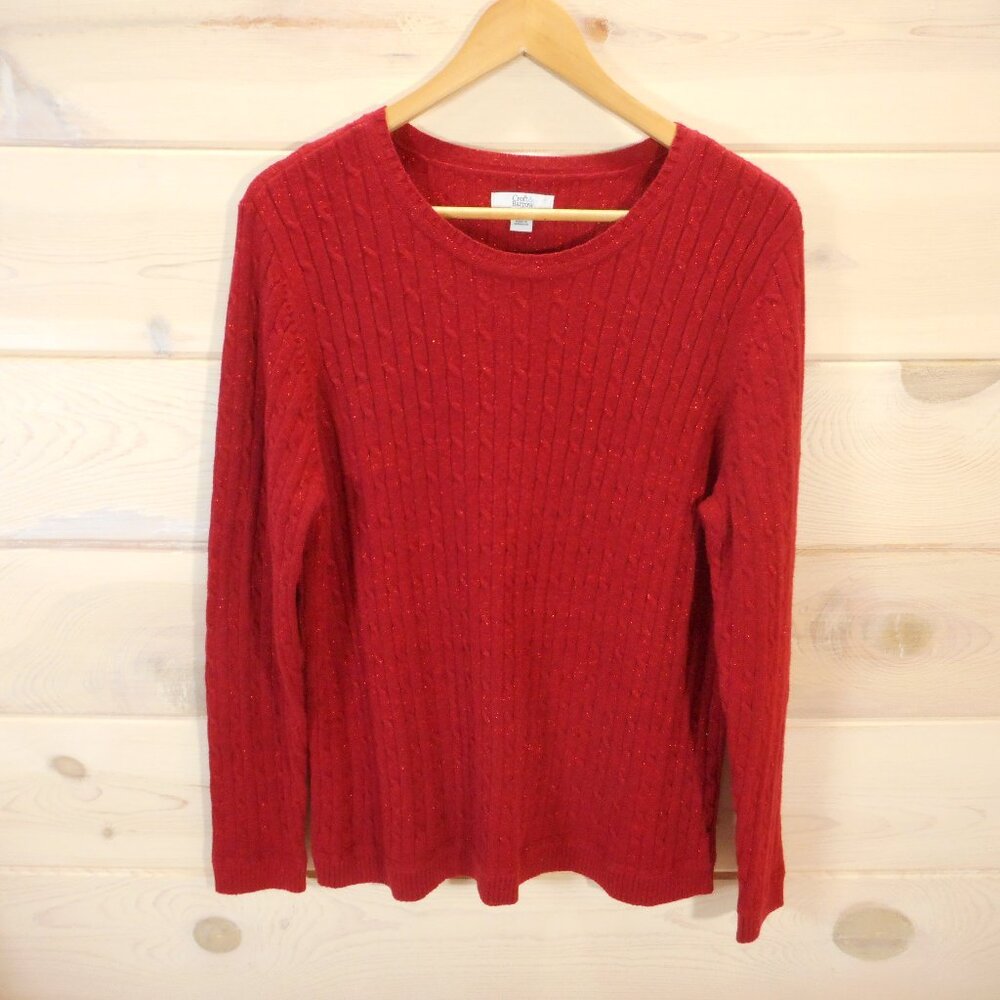 Croft & Barrow Women's XXL Cable Knit Sweater Crew Neck Pullover Red Holiday